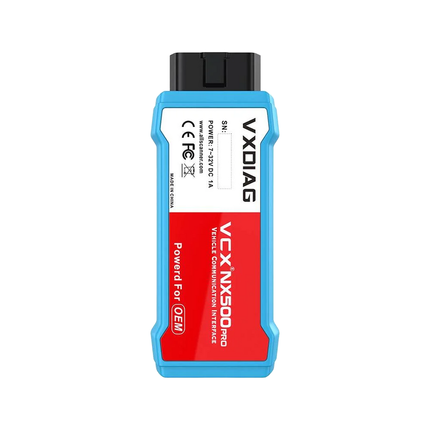 Interface VXDIAG VCX Nano Ford IDS, boîtier dongle noir avec LED d'état et prise OBD