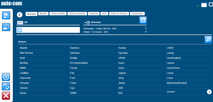 Interface du logiciel AUTOCOM 2021.11 pour diagnostic auto multimarque