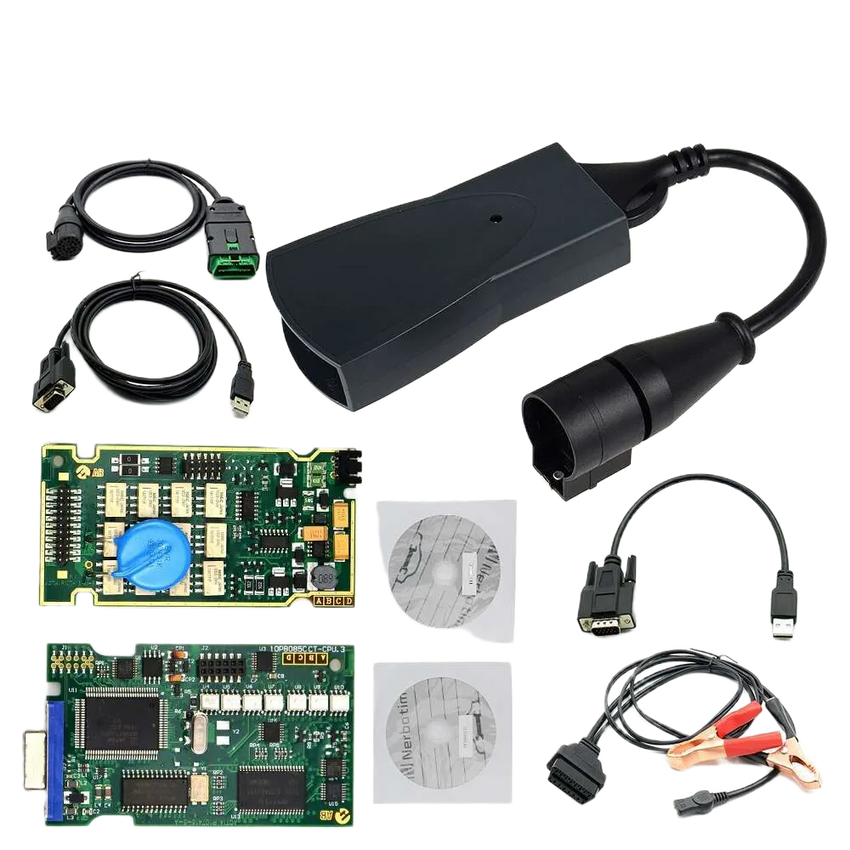 Kit Diagbox Lexia 3 PP2000 avec interface, câbles OBD et USB, pinces de batterie, disques et cartes électroniques