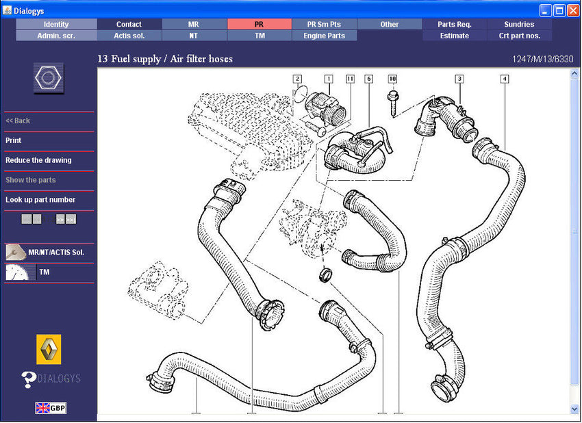 Recherche de pièces détachées Renault dans le logiciel Dialogys