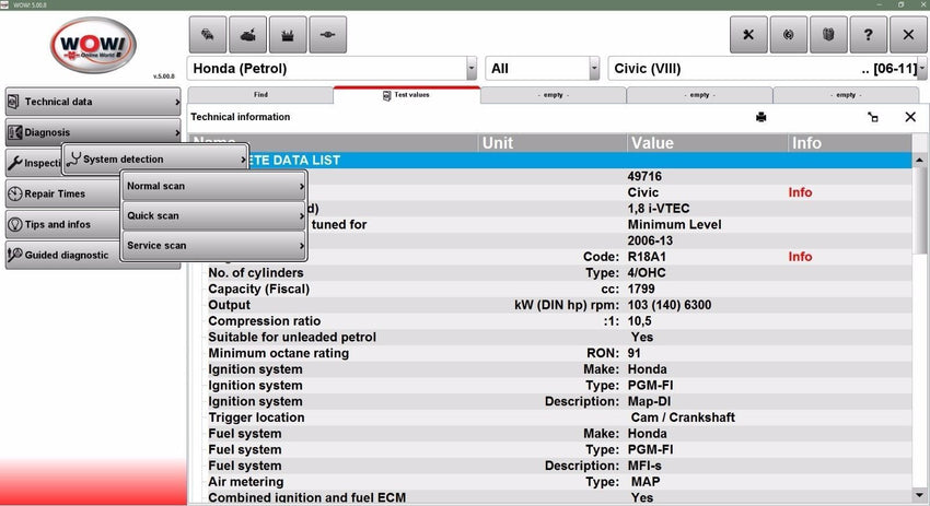 Écran de diagnostic automobile avec WOW Snooper 5.00.12