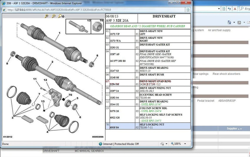 Écran de recherche de pièces dans le logiciel Service Box Peugeot Citroën
